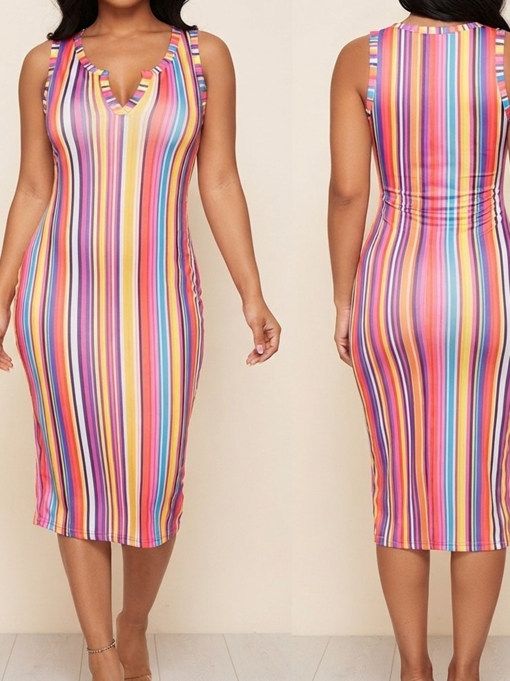 SHEIN Multicolor Striped Sleeveless Midi Dress